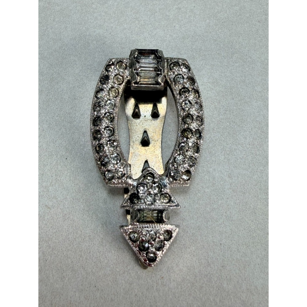 Vintage Art Deco Rhinestone Dress Clip Silver Tone Geometric Estate Jewelry